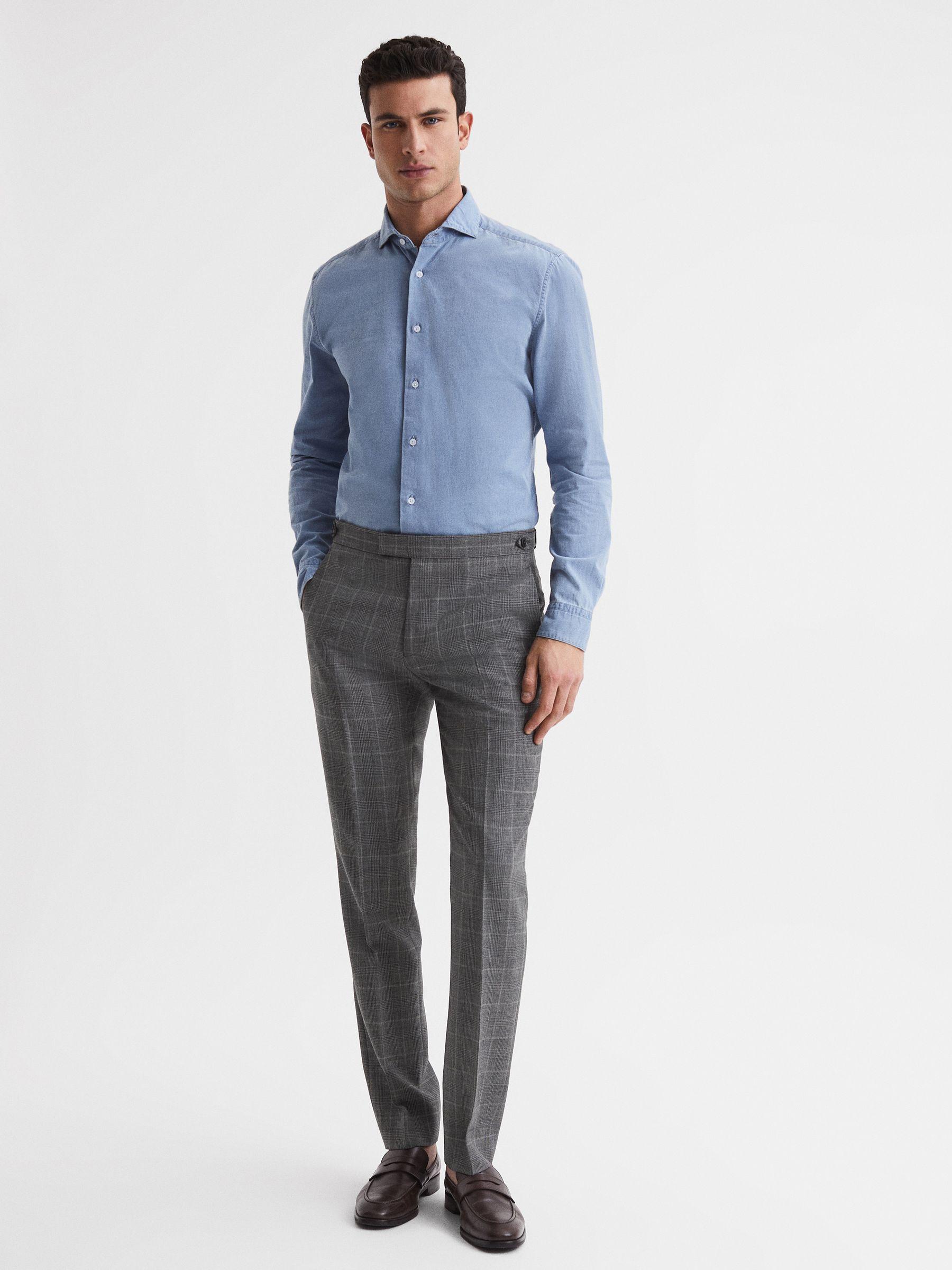 Slim Fit Checked Trousers in Grey Product Image