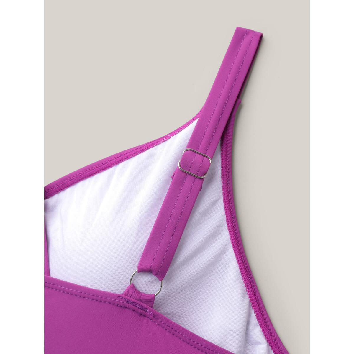 Plus Size Flared Hem Waist-Tie Surplice Swim Dress Women's Swimwear Deeppurplered Beach Bodycon Overlap Collar High stretch Curve Swim Dresses BloomChic 26/4X Product Image