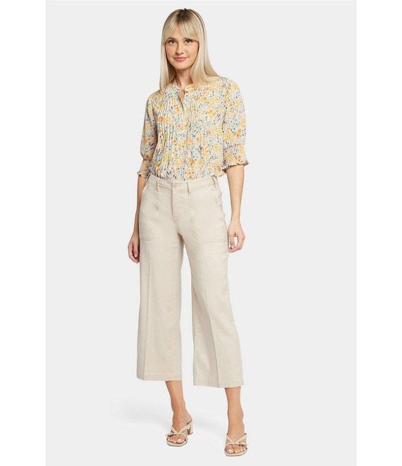 NYDJ Petite Size Stretch Linen Blend High Rise Wide Leg Cargo Capri Pants Product Image
