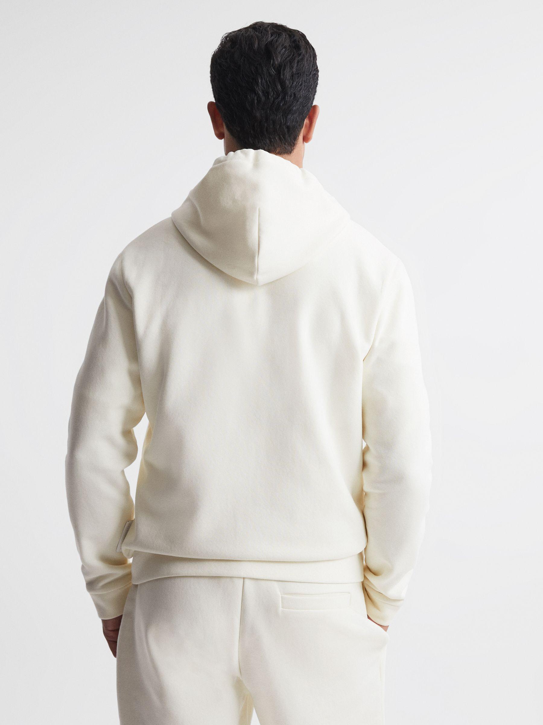 Cotton Zip-Through Hoodie in Ecru Product Image