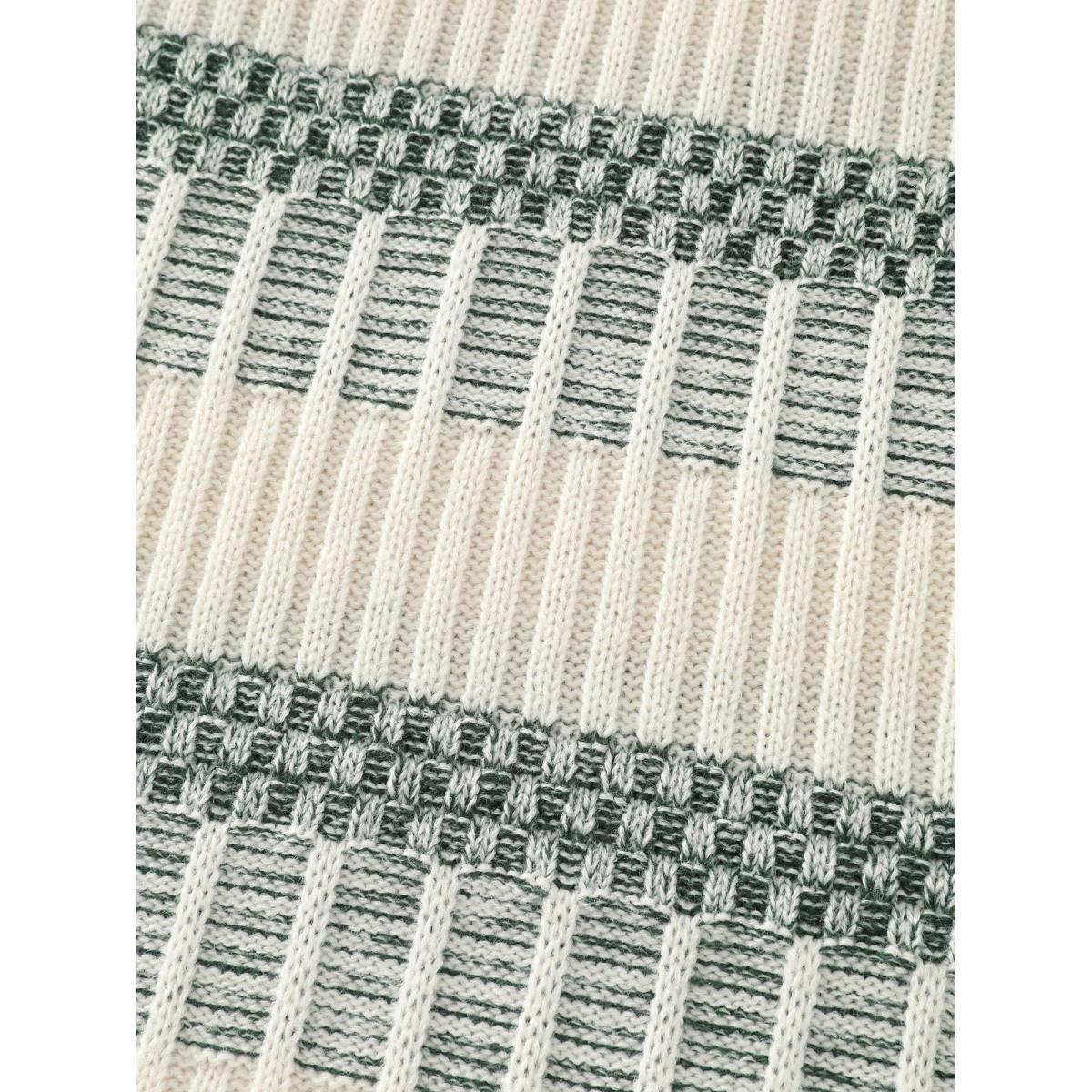 Plus Size Color Stripes Textured Round Neck Pullover DarkGreen Women Leisure Loose Long Sleeve Round Neck Casual Pullovers BloomChic 12/L Product Image