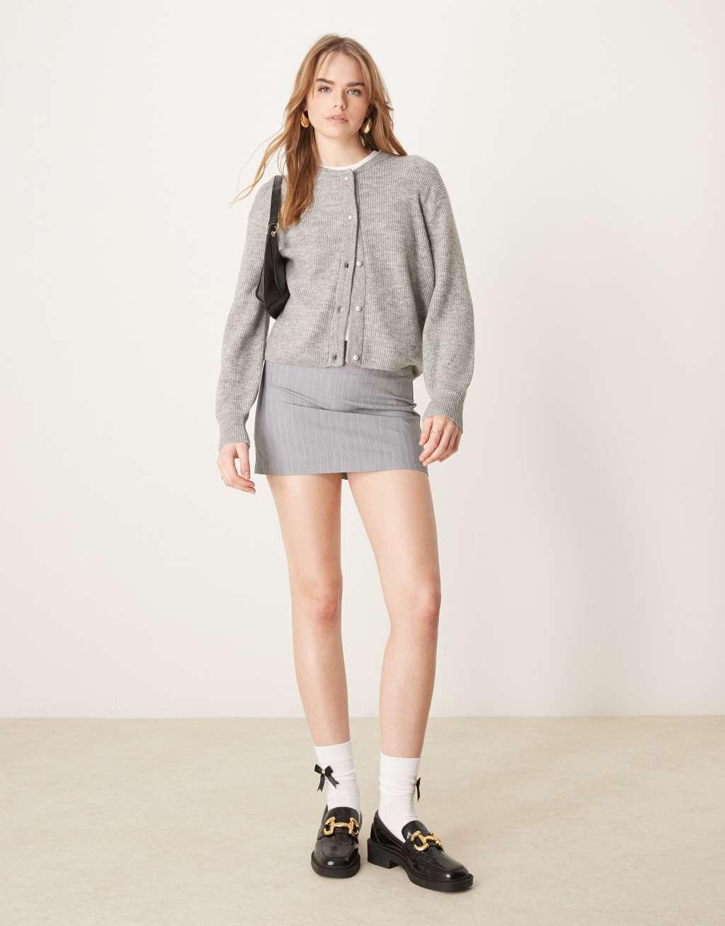 JDY lightweight ribbed cardigan in gray Product Image