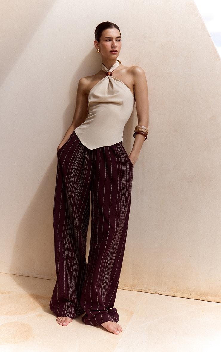 Ecru Bead Detail Woven Halterneck Top Product Image