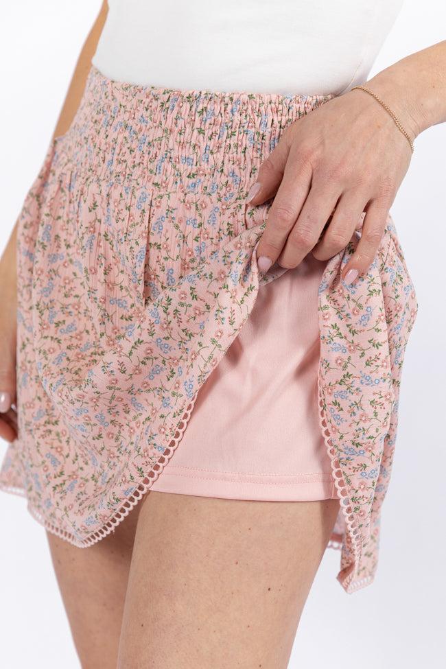 Through The Garden Pink Multi Floral Eyelet Trim Mini Skort Product Image