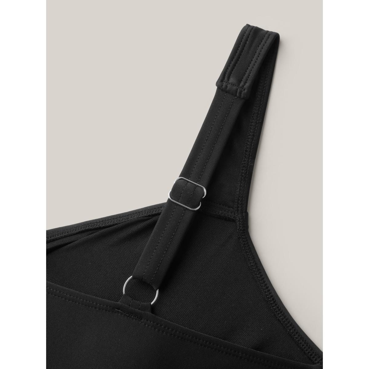 Plus Size Lace Pleated Ruched Drawstring Swim Dress Women's Swimwear Black Beach Bodycon Heart neckline High stretch Curve Swim Dresses BloomChic 10/M Product Image