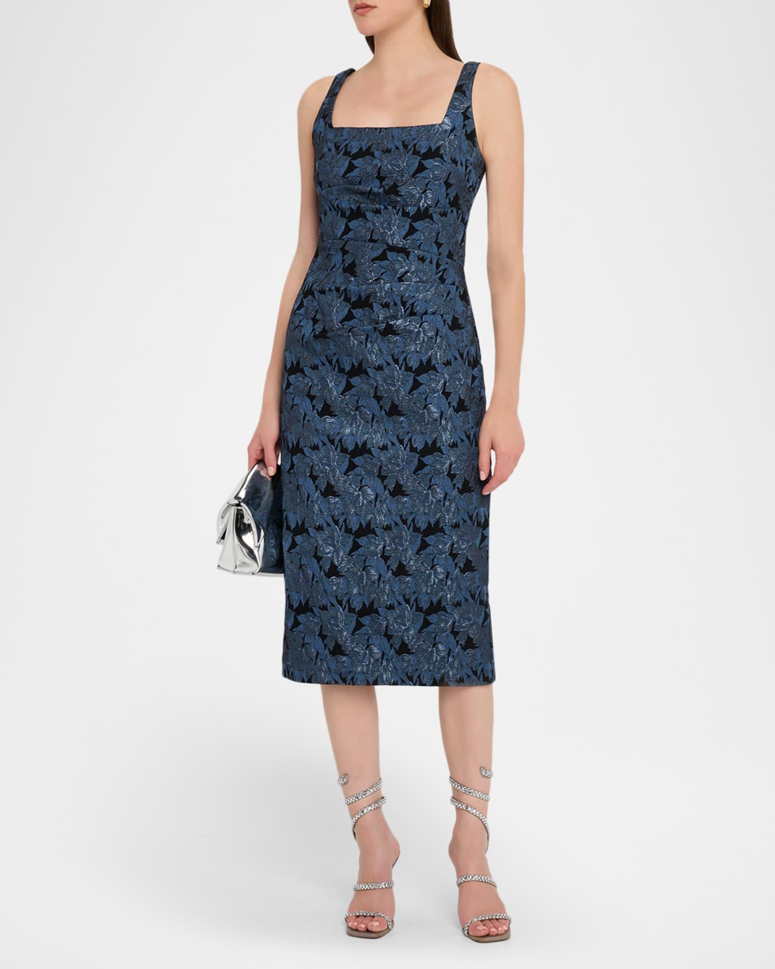 Sleeveless Floral Stretch Jacquard Midi Dress Product Image