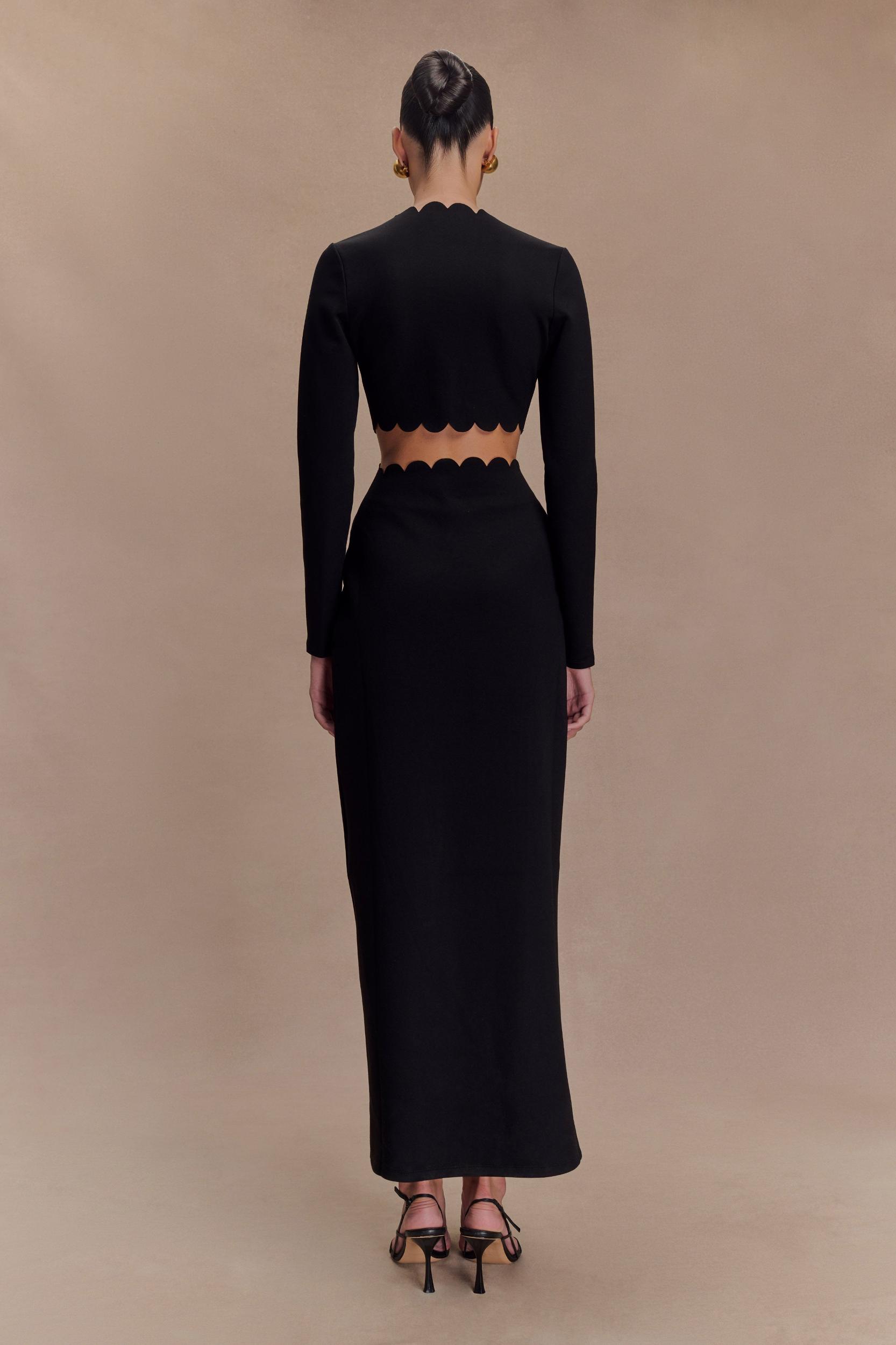 Cynthia Scalloped Halter Maxi Dress - Black Product Image