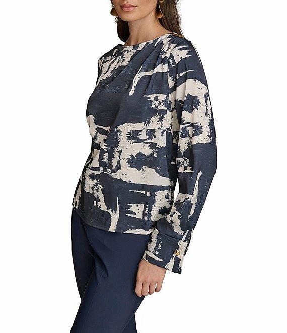 Donna Karan Gold Hardware Shoulder Crew Neck Long Sleeve Top Product Image