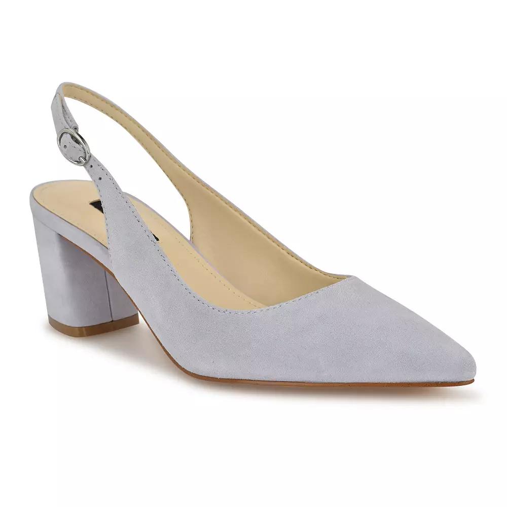 Nine West Kamsee Women's Slingback Block Heel Dress Pumps, Size: 7, Light Blue Suede Product Image
