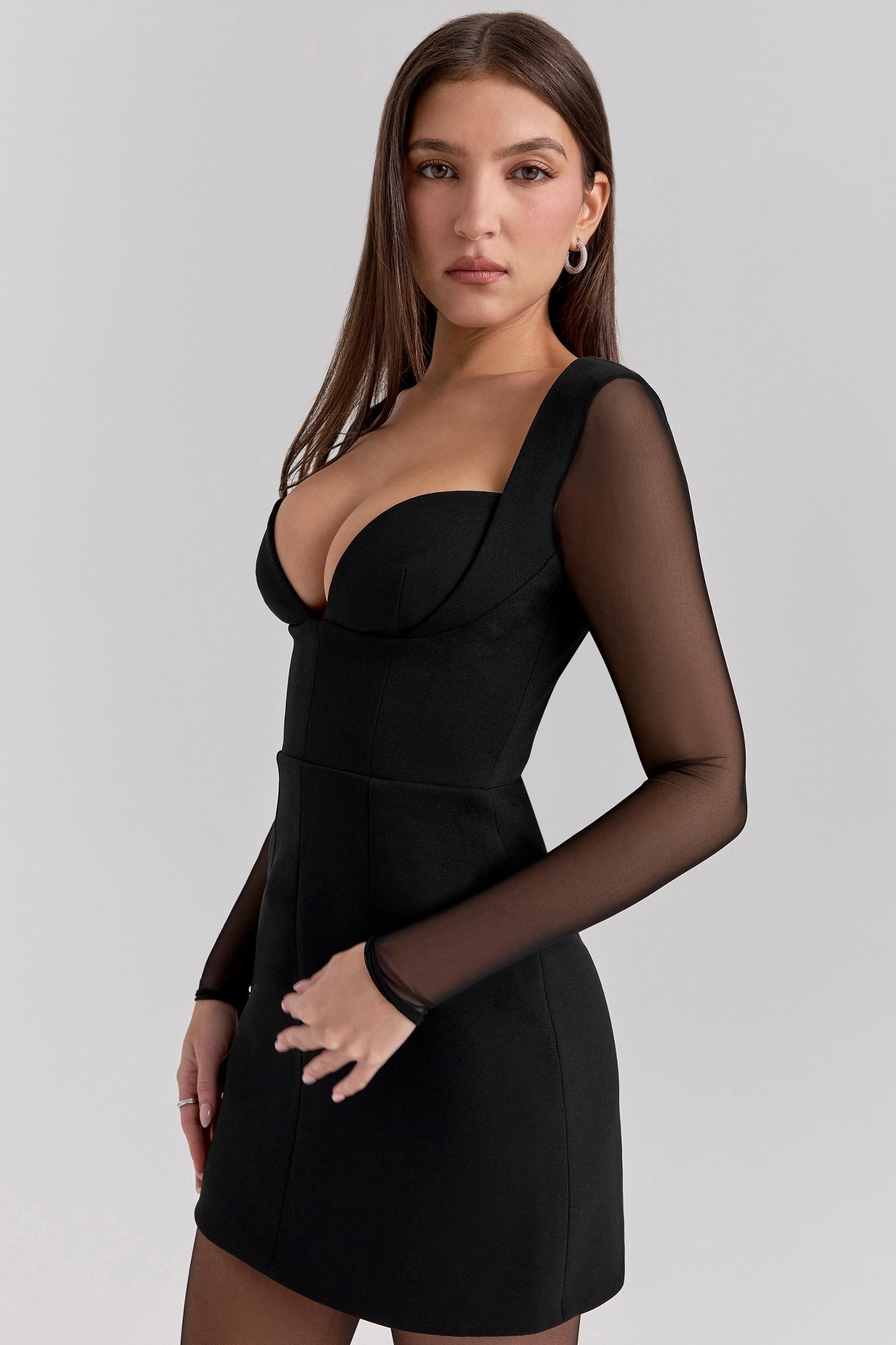 Angelie  black stretch crepe plunge mini dress Product Image
