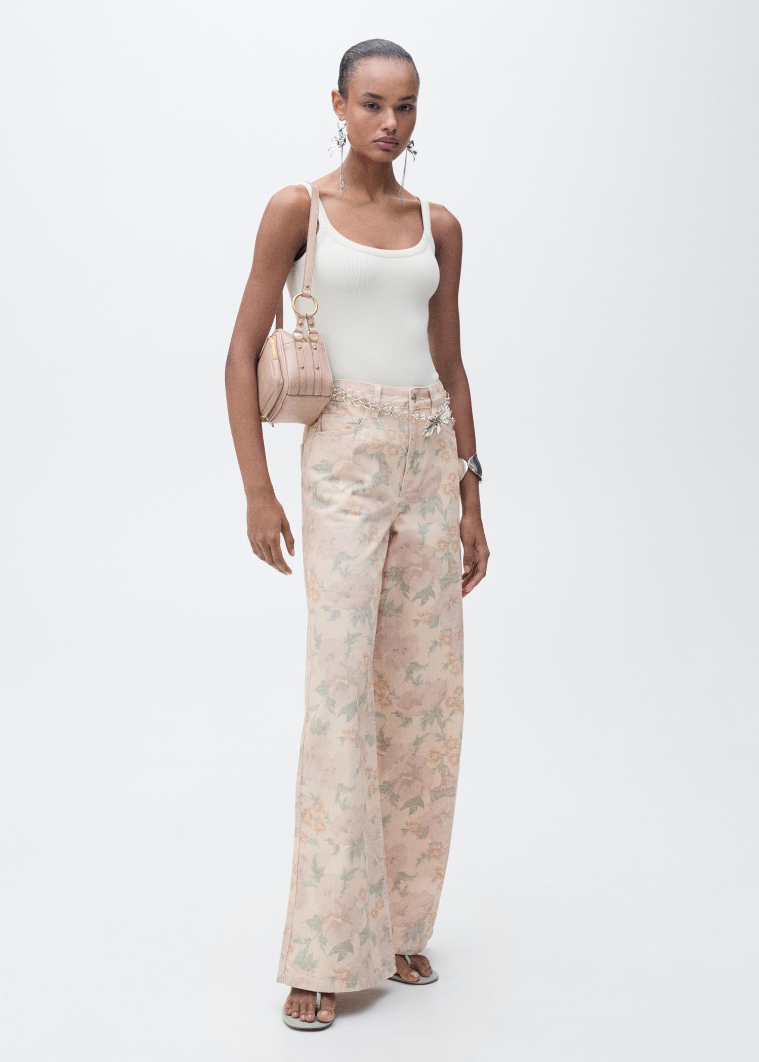 Floral-print wide leg jeans - Women | MANGO USA Product Image