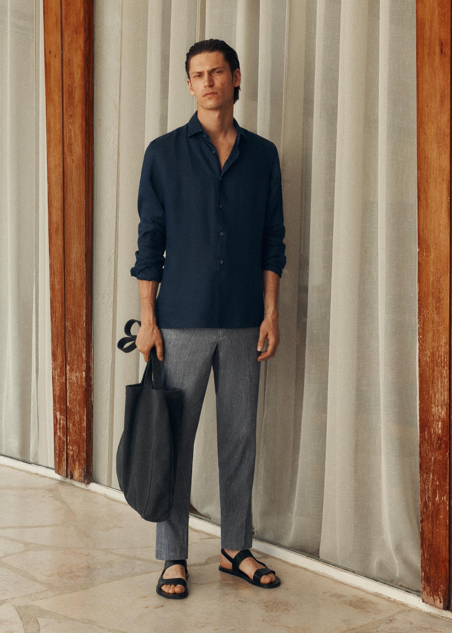 Pocket linen shirt - Men | MANGO USA Product Image