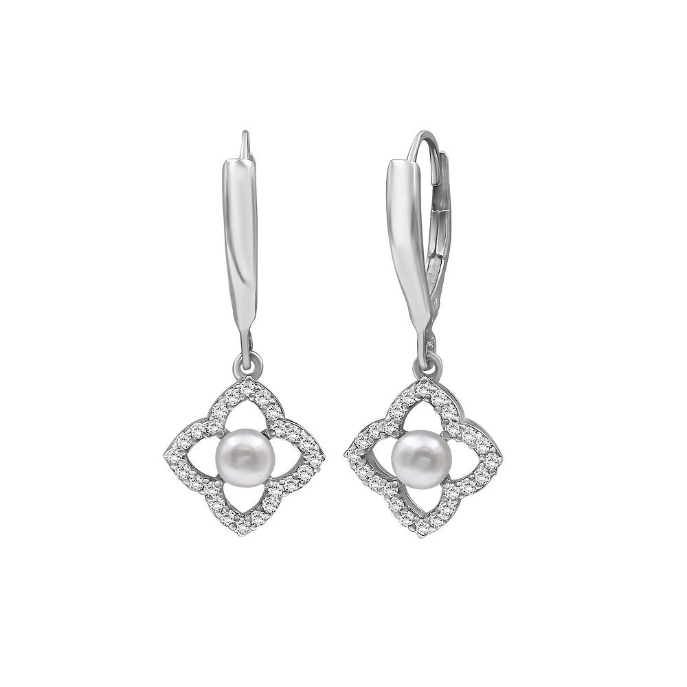 Jewelexcess Sterling Silver Freshwater Cultured Pearl & Lab-Created White Sapphire Drop Earrings, Women's Product Image