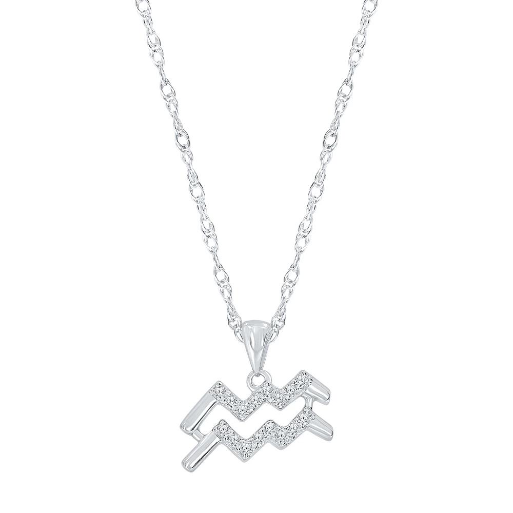 Sterling Silver 1/10 Carat T.W. Diamond Pave Aquarius Zodiac Pendant Necklace, Women's, Silver Tone Product Image