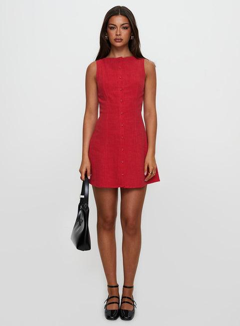 Dollie Linen Mini Dress Red Product Image