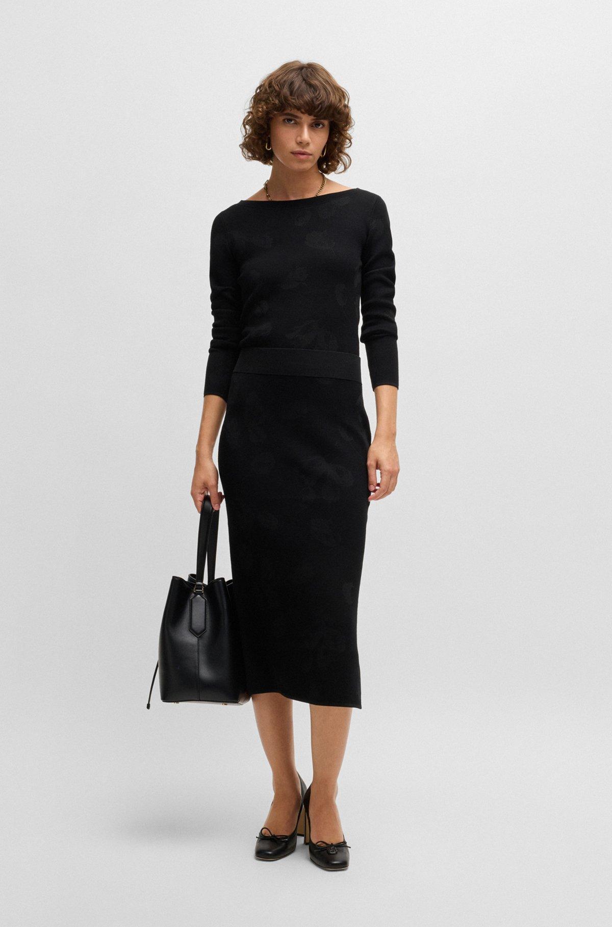 Wide-neck sweater in stretch jacquard Product Image