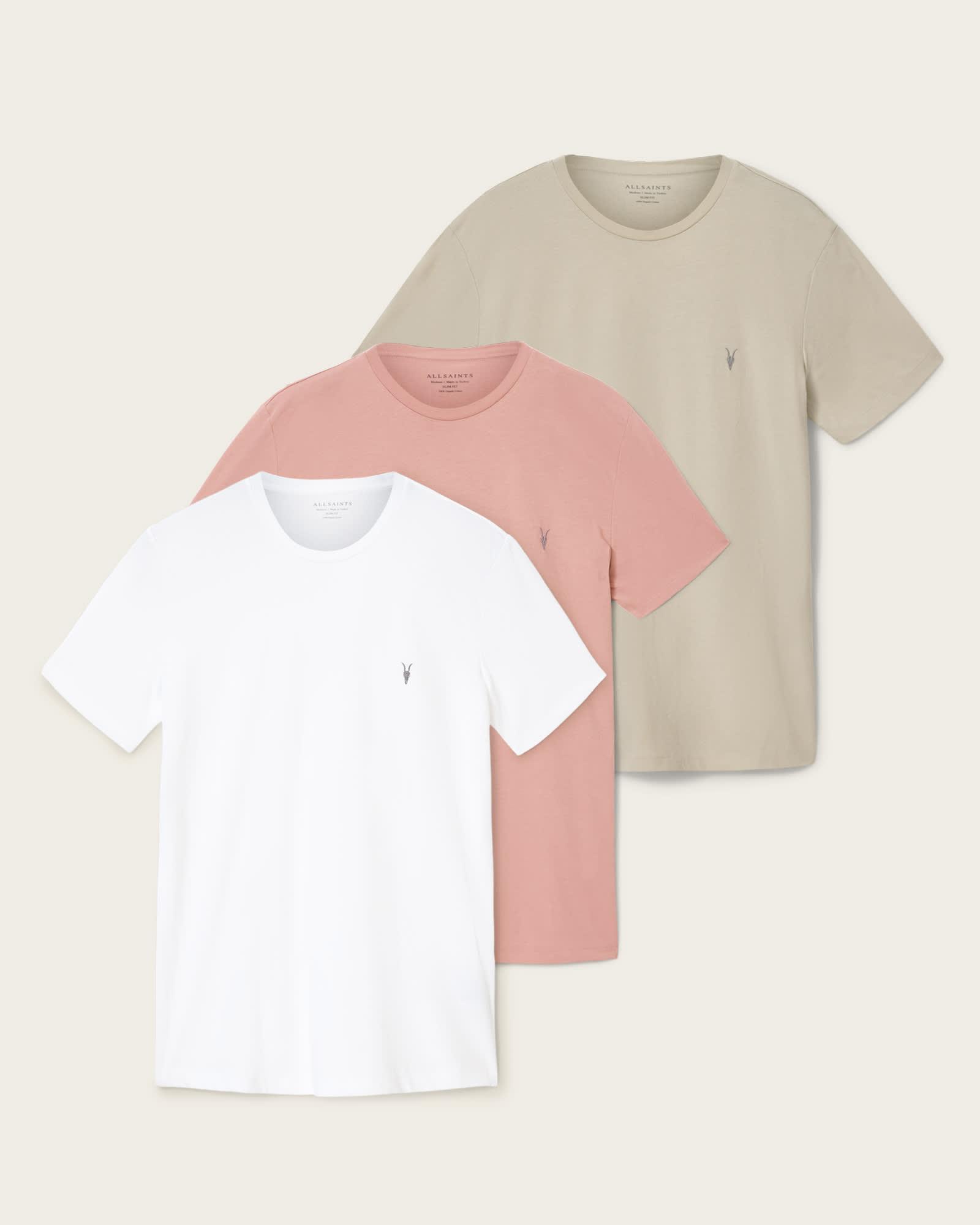 Tonic Crew Neck Slim Ramskull 3 Pack WHITE/PINK/GREEN | ALLSAINTS US Product Image