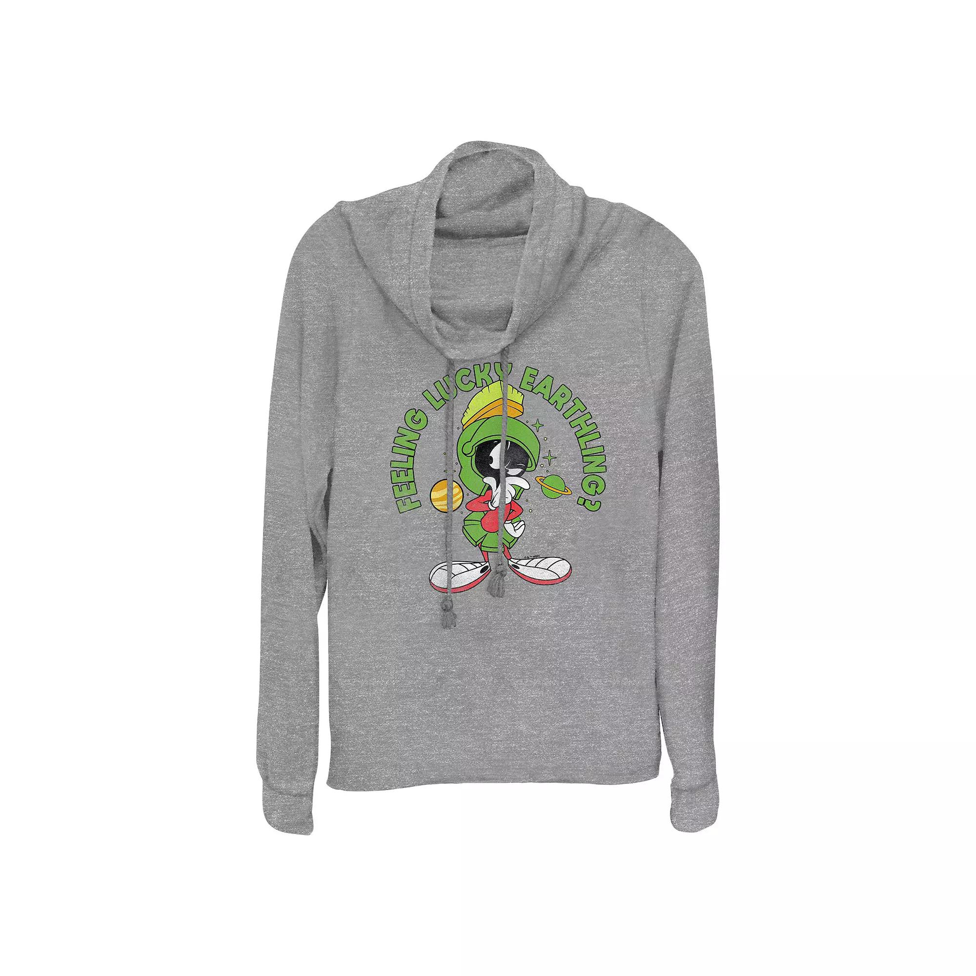 Women's Looney Tunes Marvin The Martian Feeling Lucky Earthlings Cowlneck Graphic Lightweight Long Sleeve,  Product Image