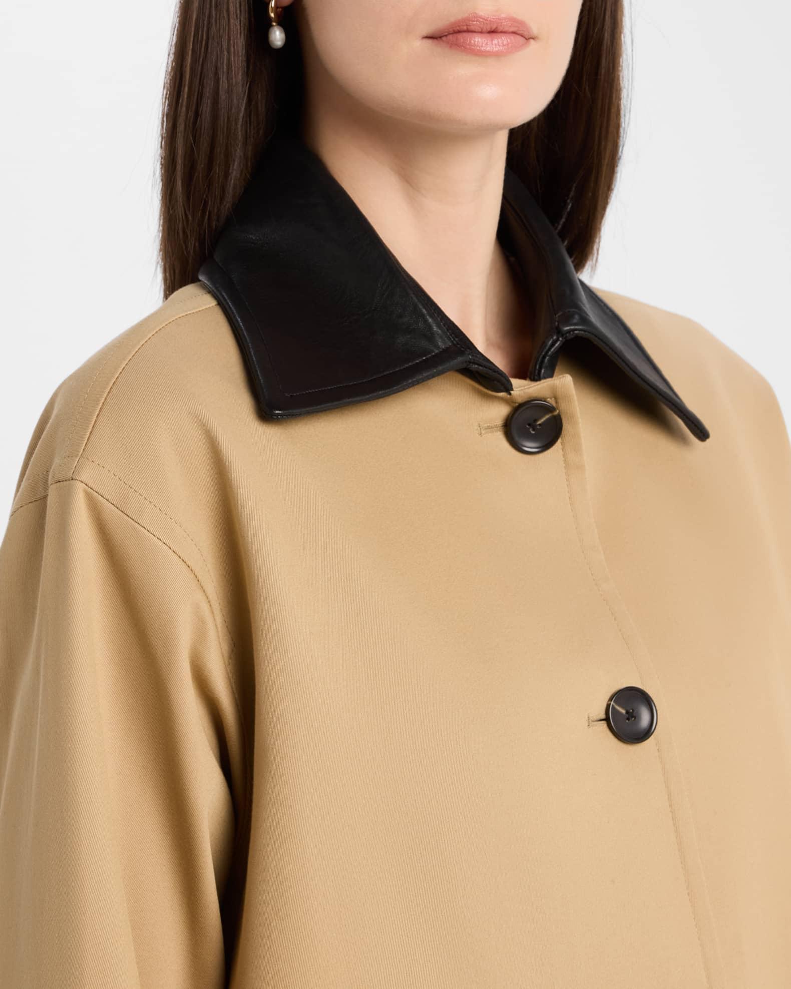 Leather-Collar A-Line Long Swing Coat Product Image