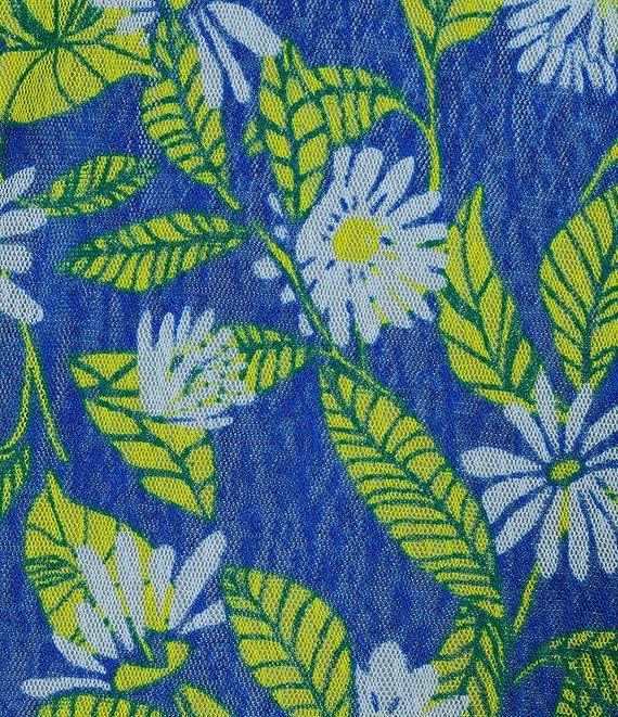 Multiples Blue Print Onionskin Shawl Neck 3/4 Flounce Sleeve Open-Front Jacket Product Image