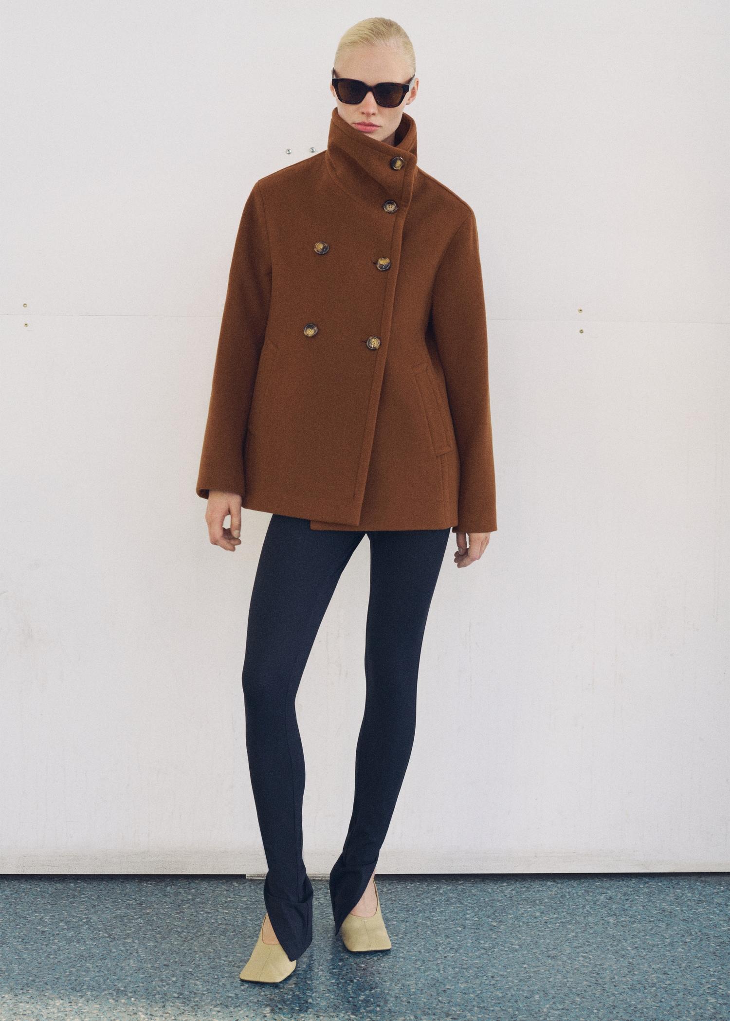 Short double-breasted wool coat - Women | MANGO USA Product Image