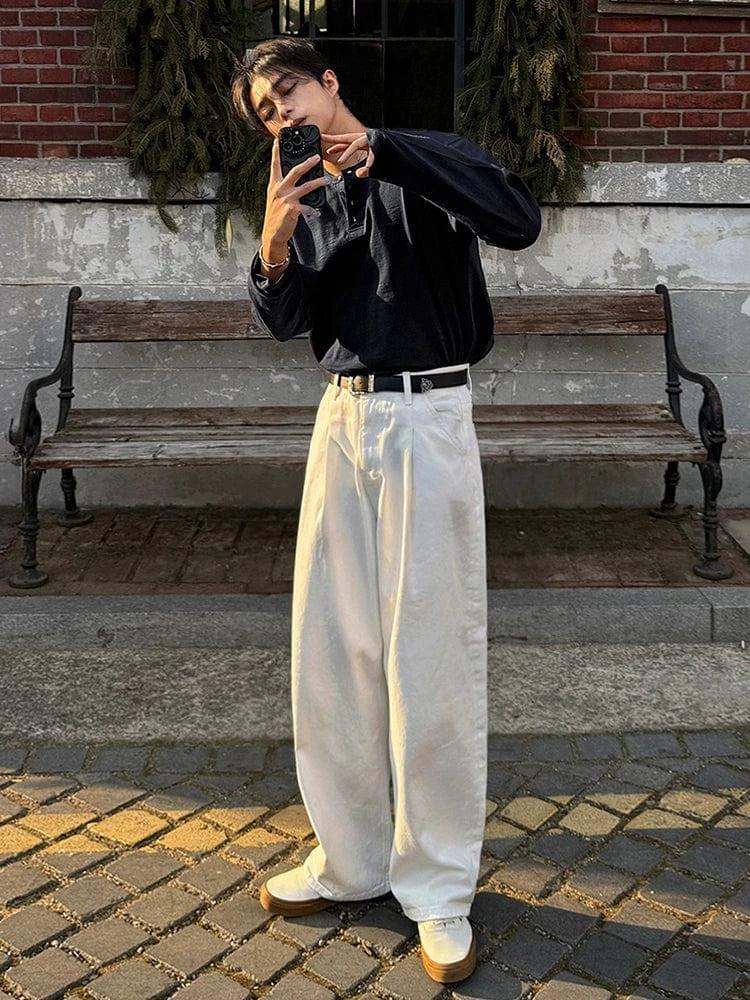 RT No. 19519 DARK BLUE HENRY COLLAR LONGSLEEVE Product Image