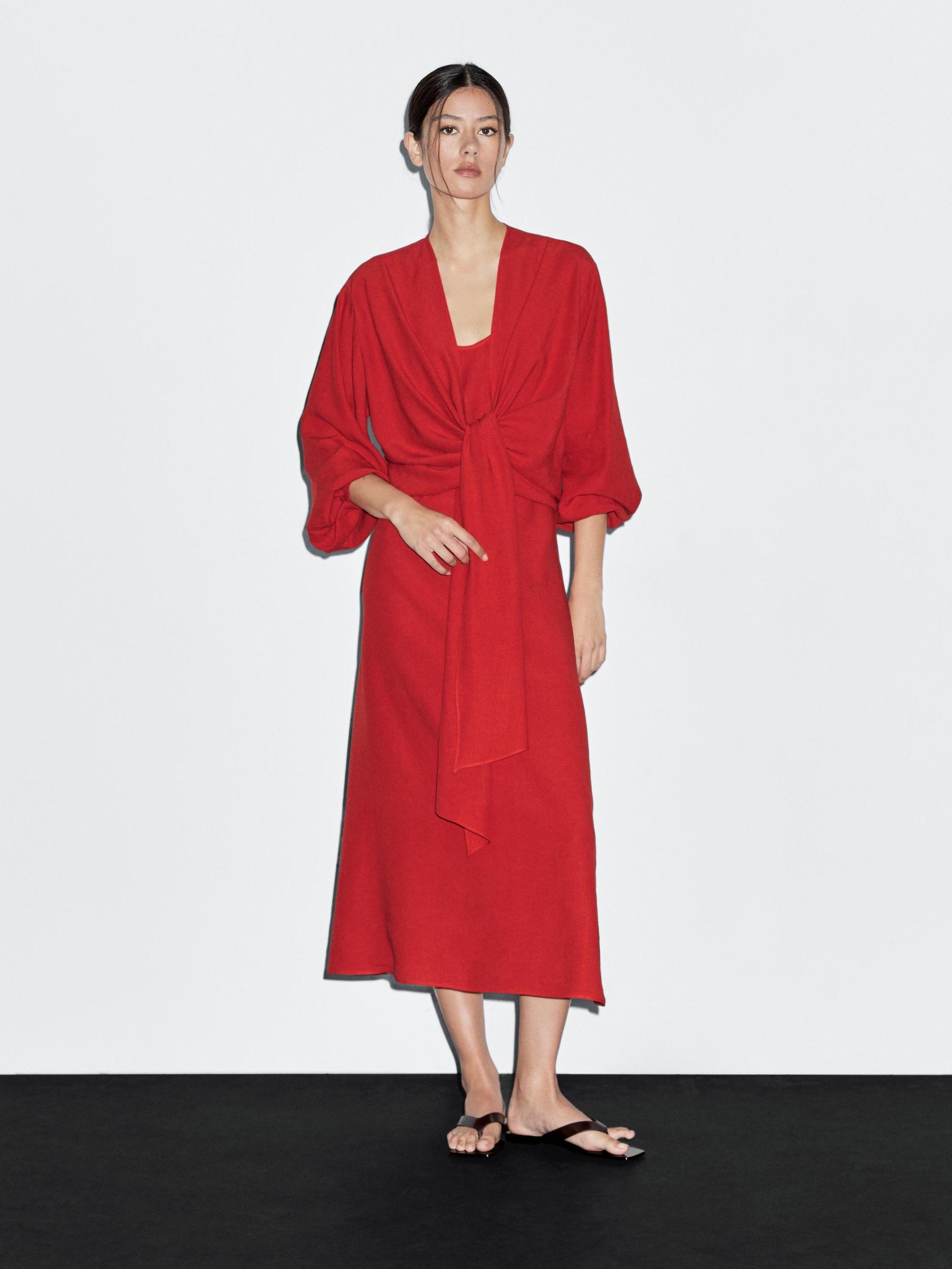 Midi dress with knotted neckline Product Image