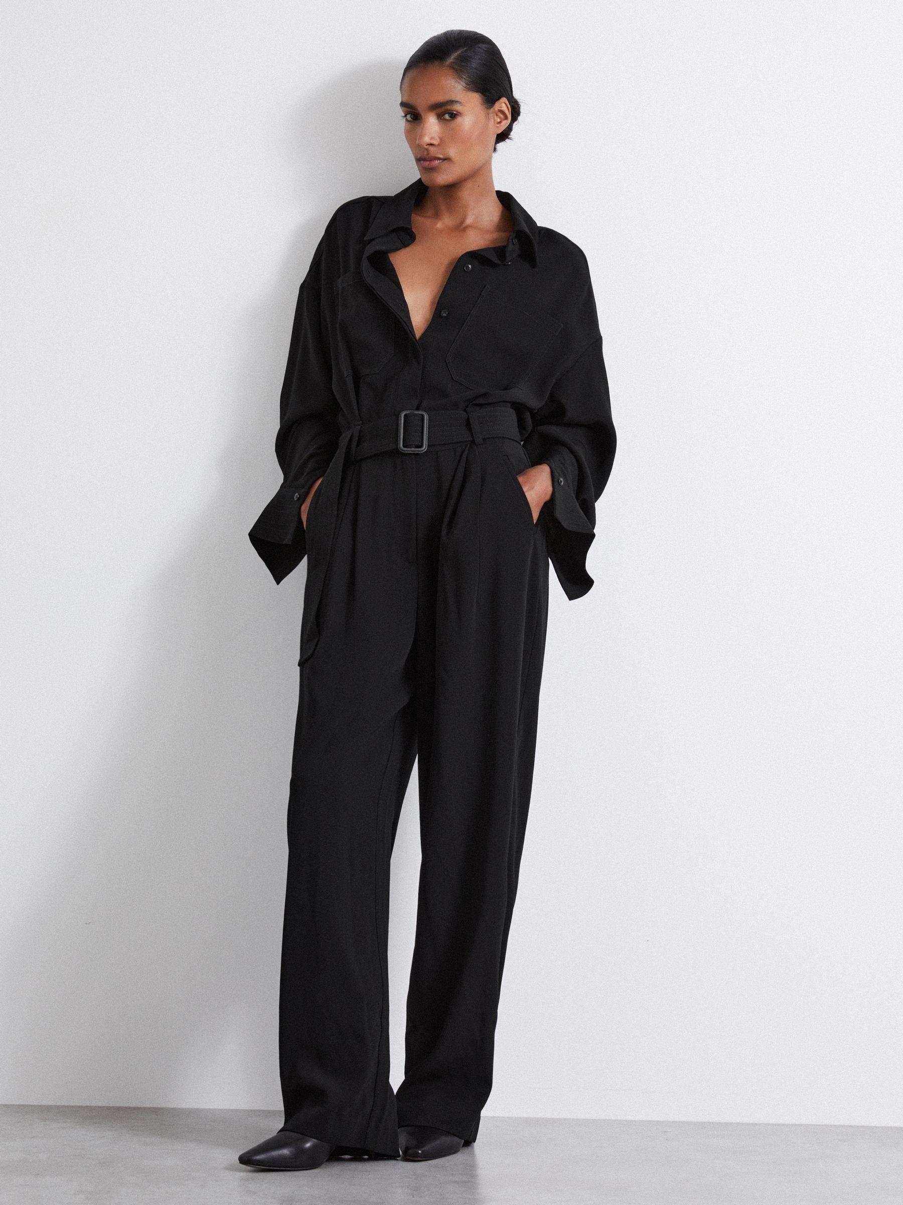 Atelier Belted Crepe Jumpsuit in Black Product Image