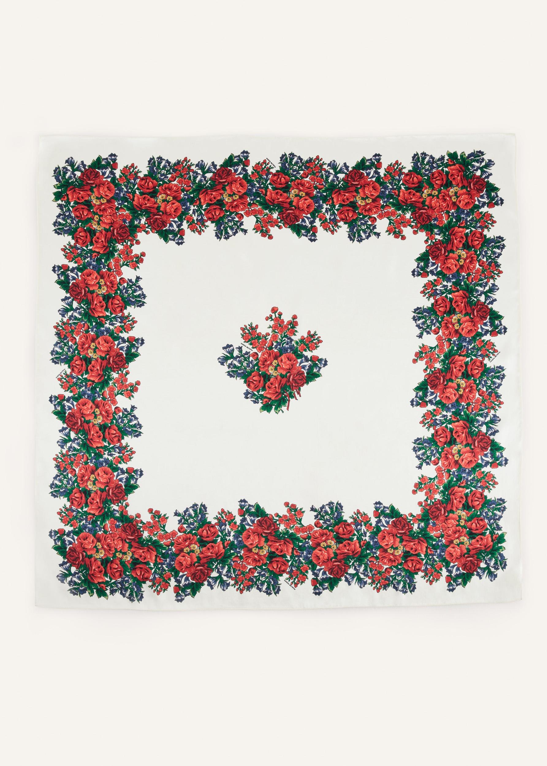 Folk floral print scarf in cream Product Image