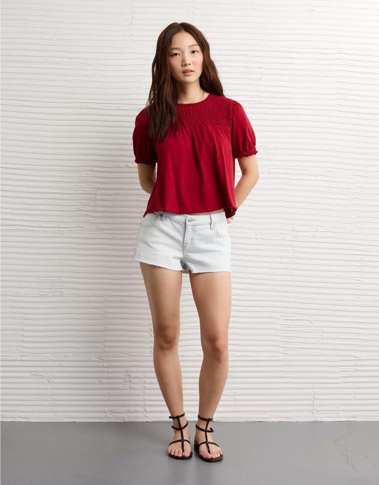 AE Sunchaser High Neck Puff Sleeve Smocked T-Shirt Product Image