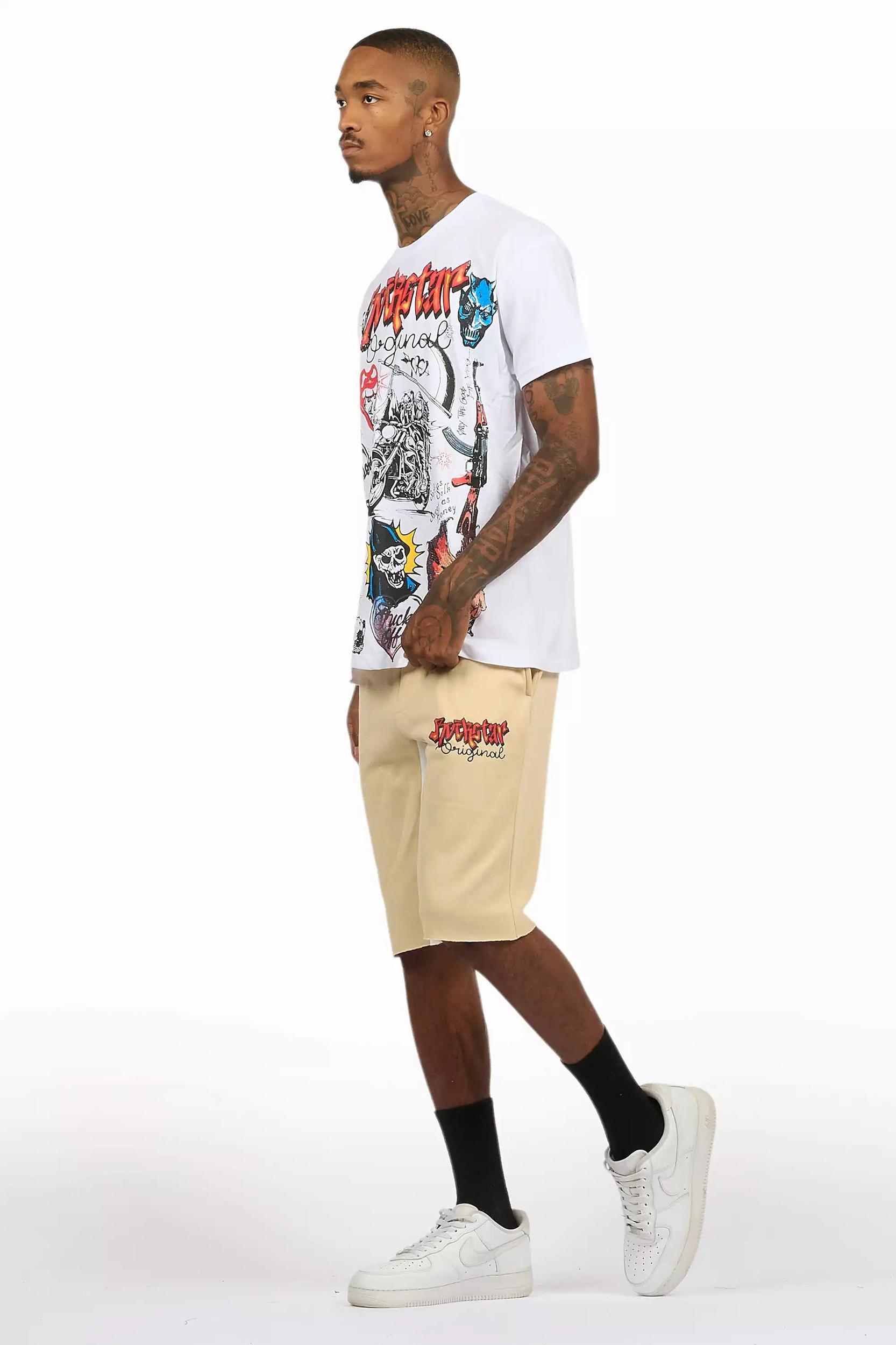 Shootah White/Beige T-Shirt Short Set Male Product Image