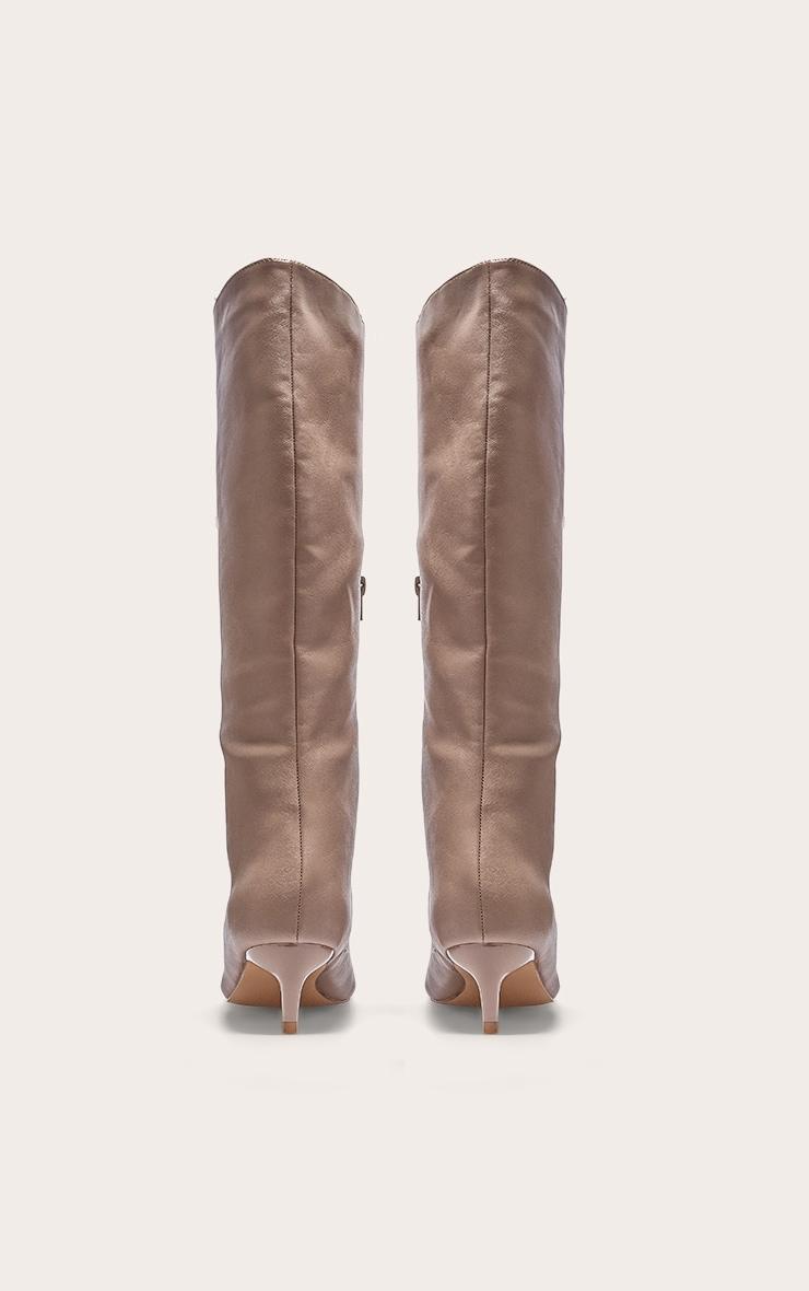 Mushroom PU Point Toe Low Stiletto Knee High Heeled Boots Product Image