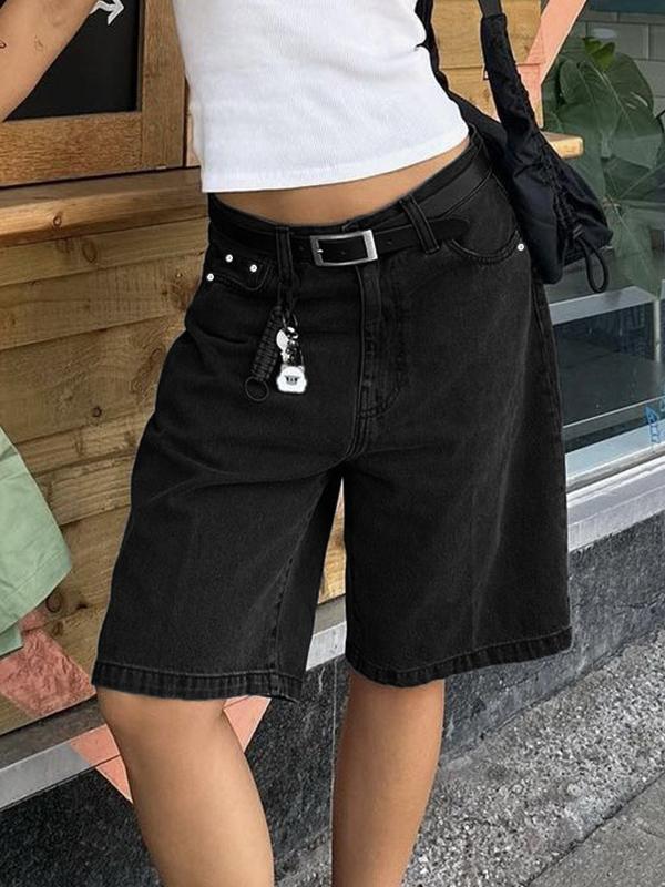 High Waist Straight Leg Denim Shorts Product Image