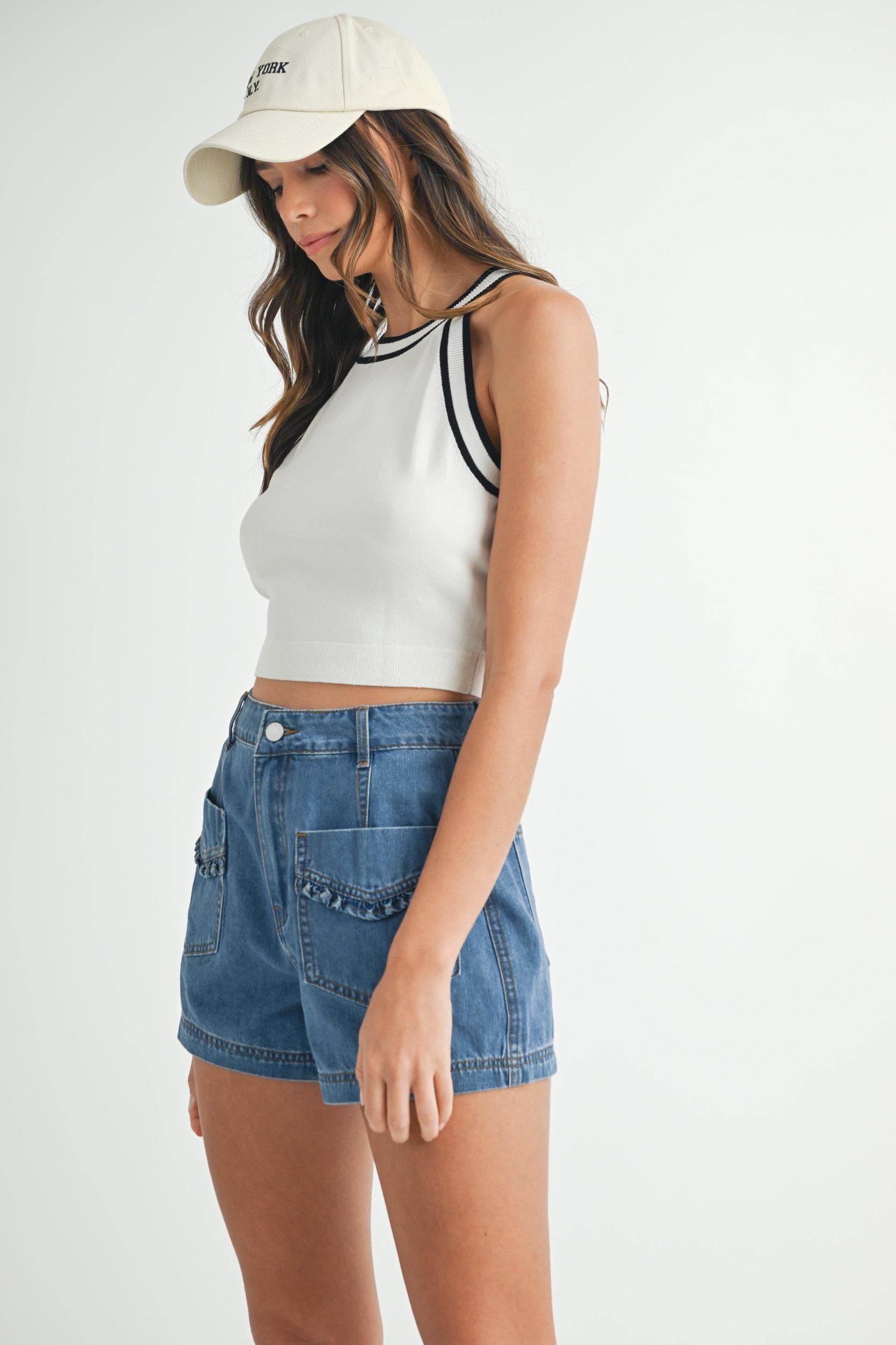 Cute Ruffle Front Pocket Denim Shorts Product Image