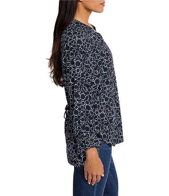 NIC + ZOE Pearl Garden Print Split V-Neck Long Sleeve Back Cinch Top Product Image