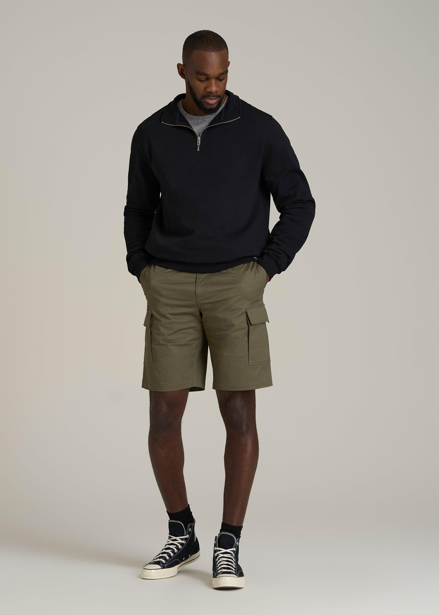 Stretch Twill Cargo Shorts for Tall Men in Dark Moss Green Male Product Image
