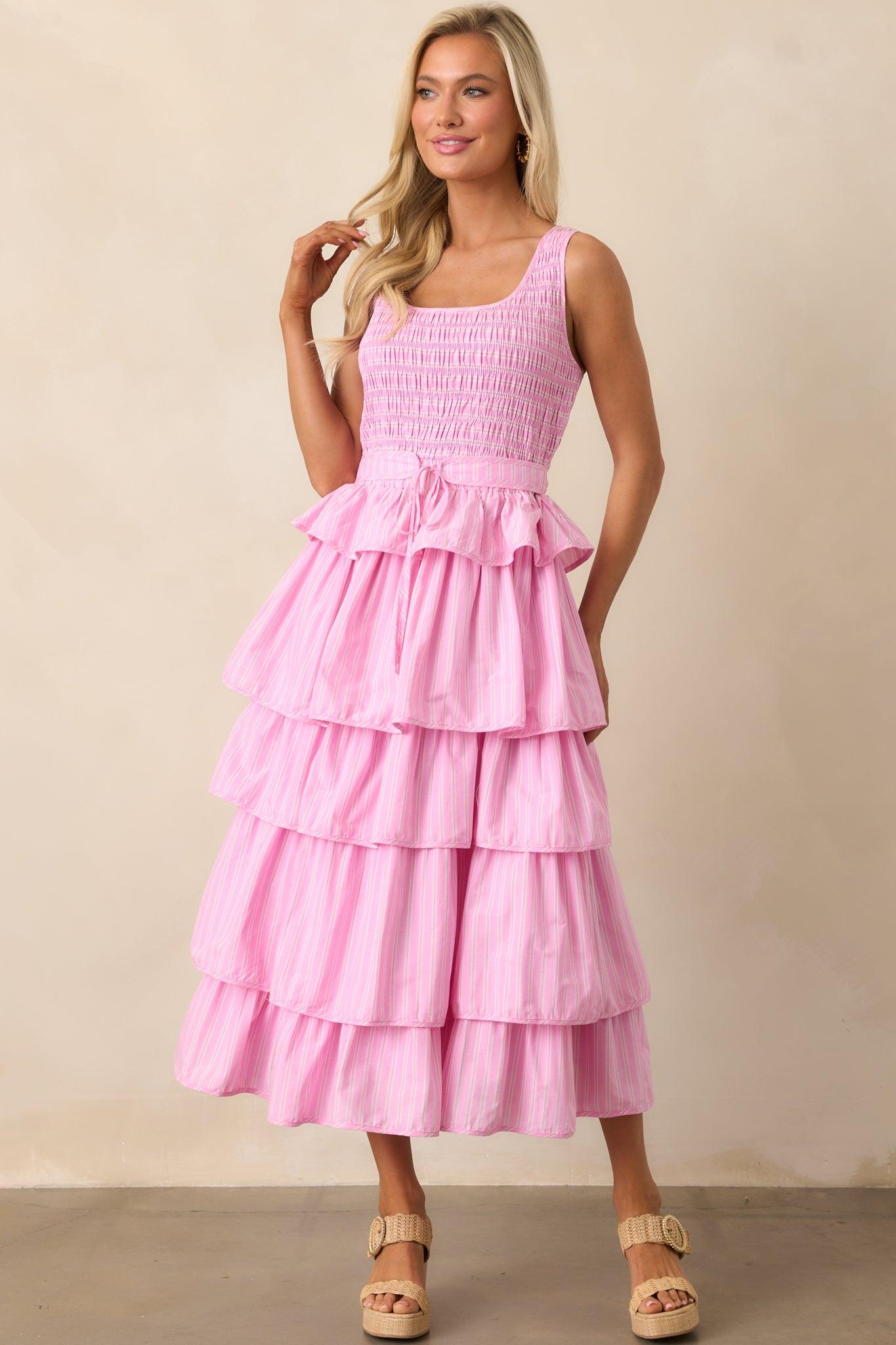 On Cloud Nine Pink Stripe Cotton Ruffle Maxi Dress Product Image