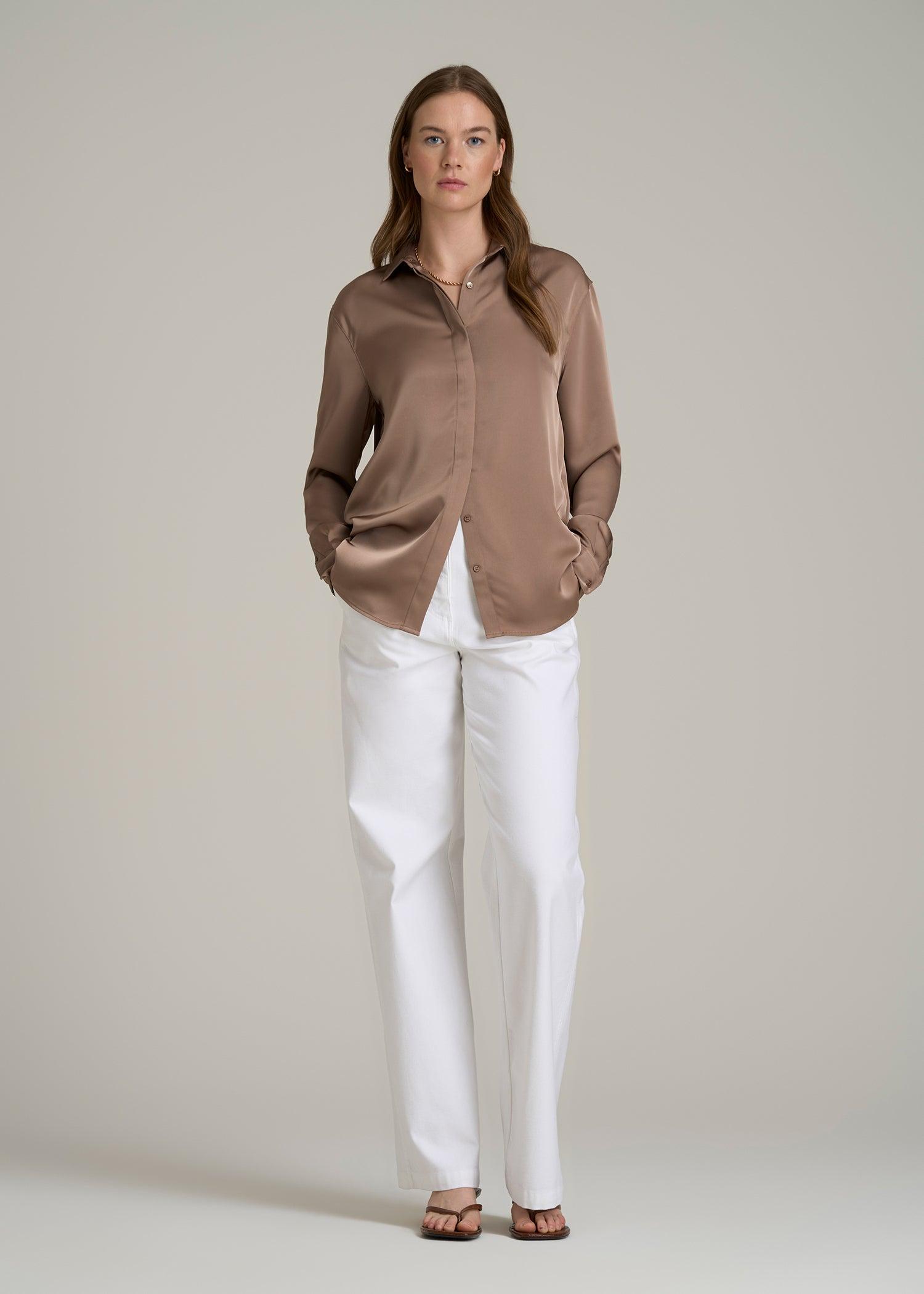 Relaxed Button-Up Blouse for Tall Women in Latte Female Product Image
