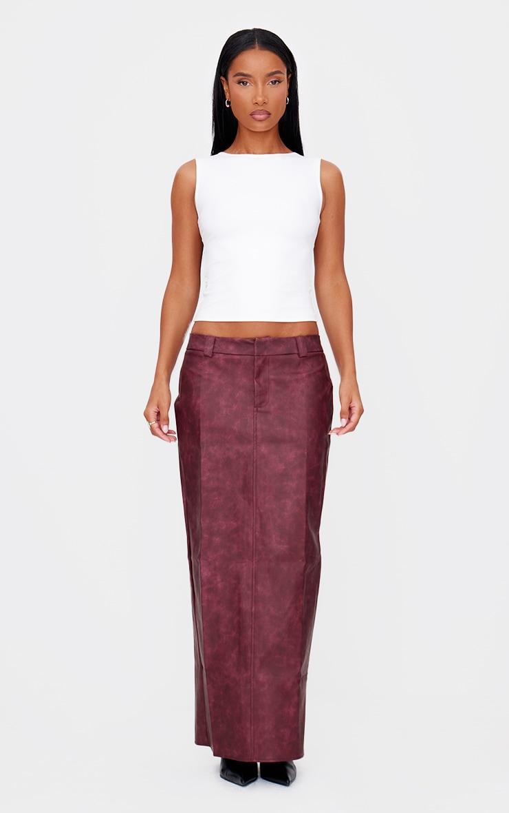 Burgundy Washed Faux Leather Maxi Skirt Product Image