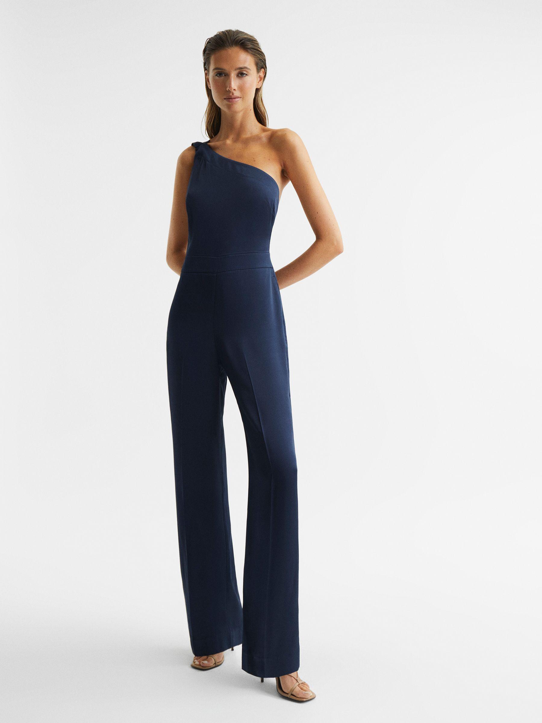Bridesmaid One Shoulder Jumpsuit in Navy Product Image