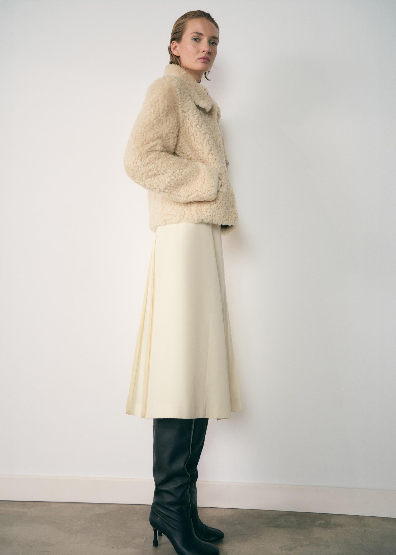 Shearling leather coat - Women | MANGO USA Product Image