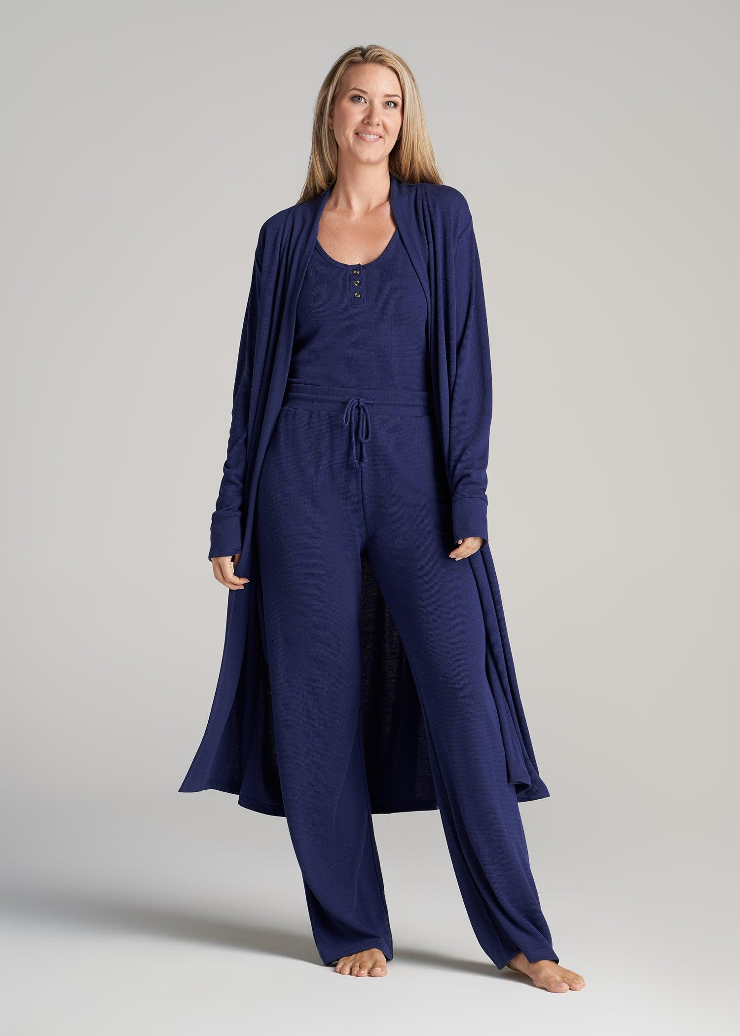 Waffle Lounge Robe for Tall Women in Midnight Blue Female Product Image