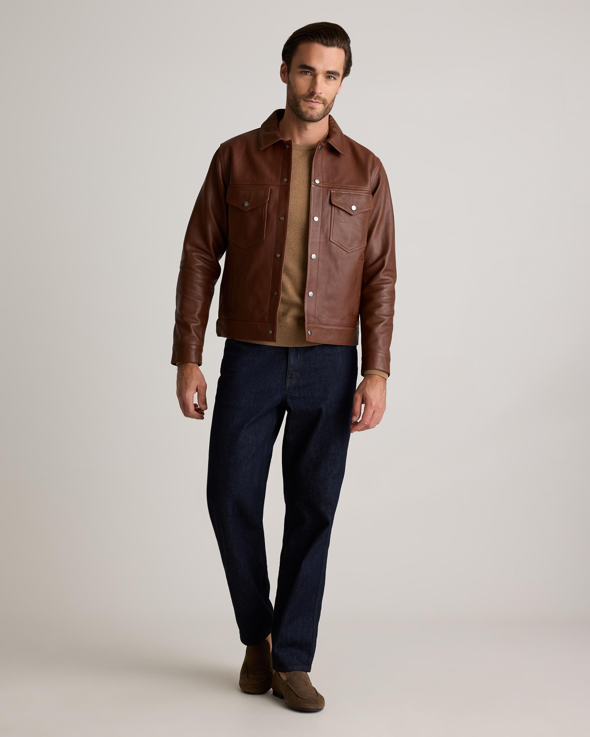 Quince | Men's 100% Burnished Leather Trucker Jacket Product Image