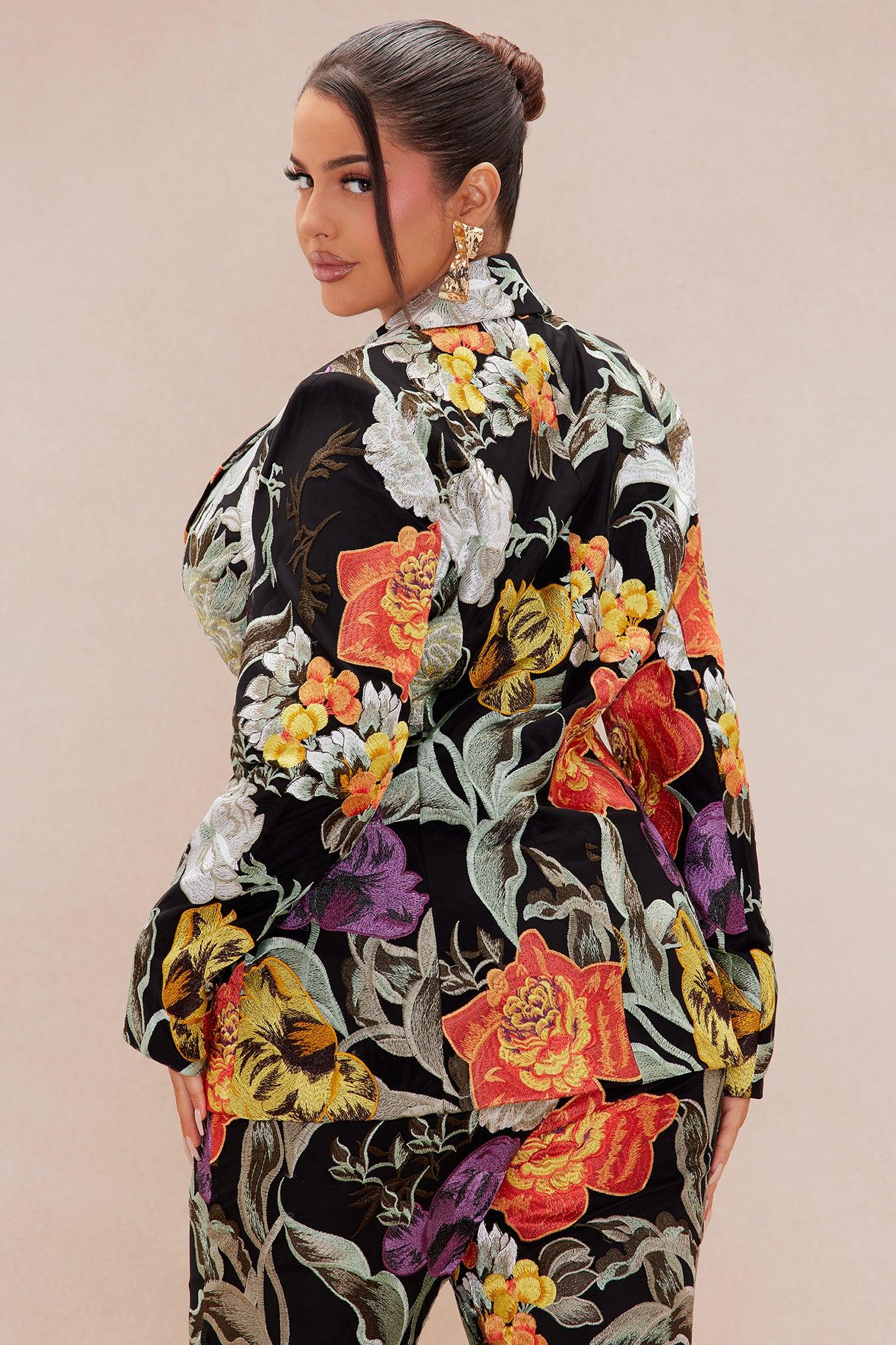 Adaila Floral Embroidered Blazer - Black/combo Product Image