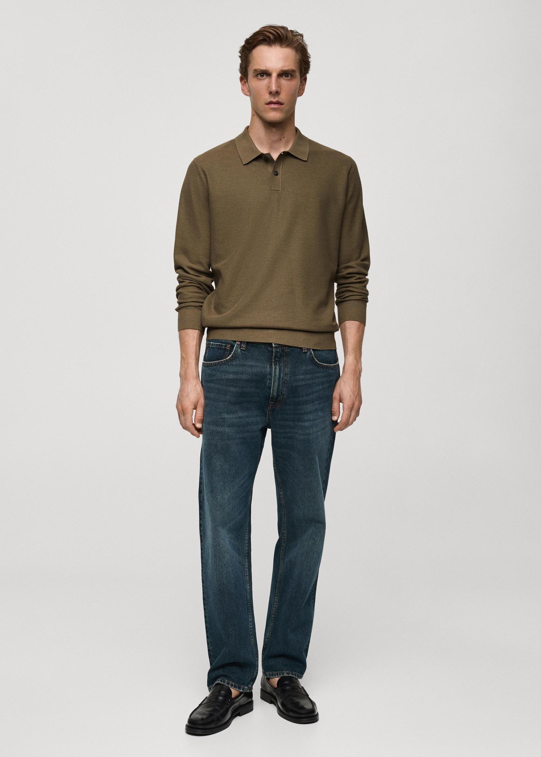 Knitted structured polo sweater - Men | MANGO USA Product Image