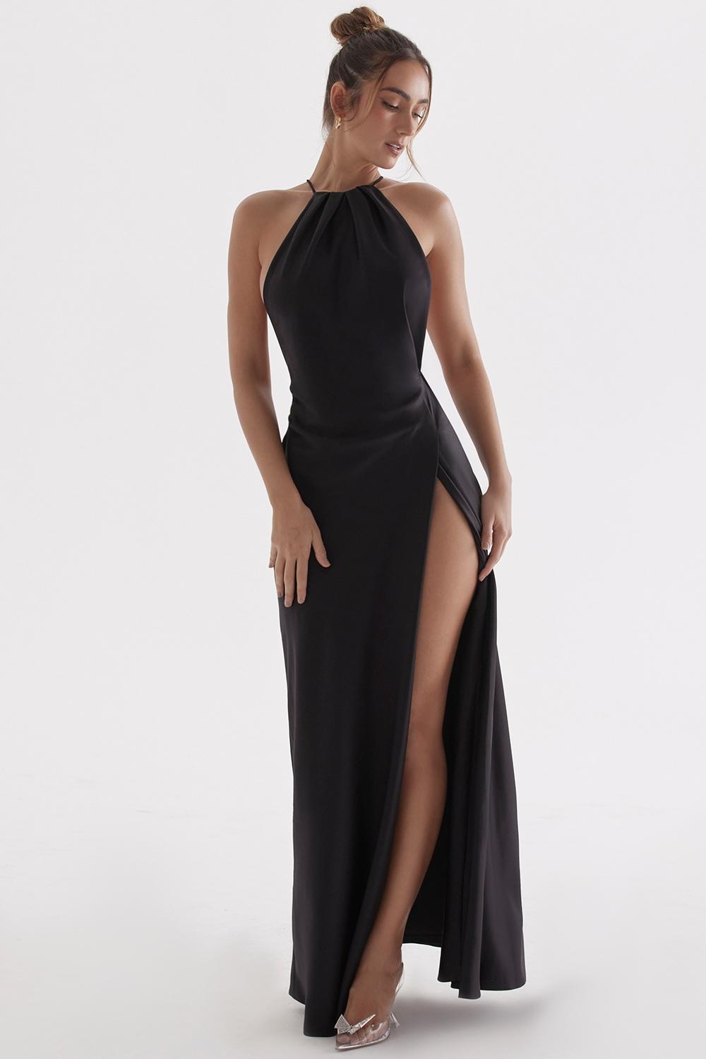 Zanab  black thigh slit maxi dress Product Image
