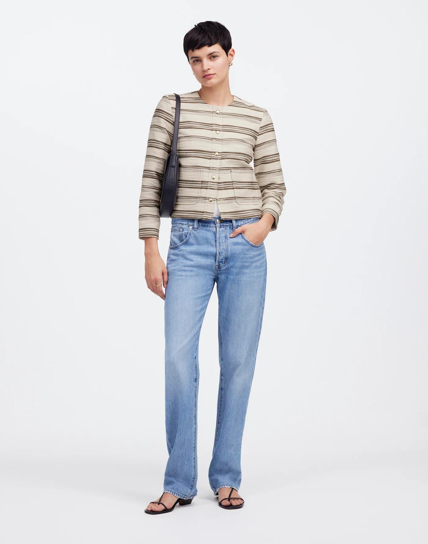 Button-Front Jacket in Striped Tweed Product Image