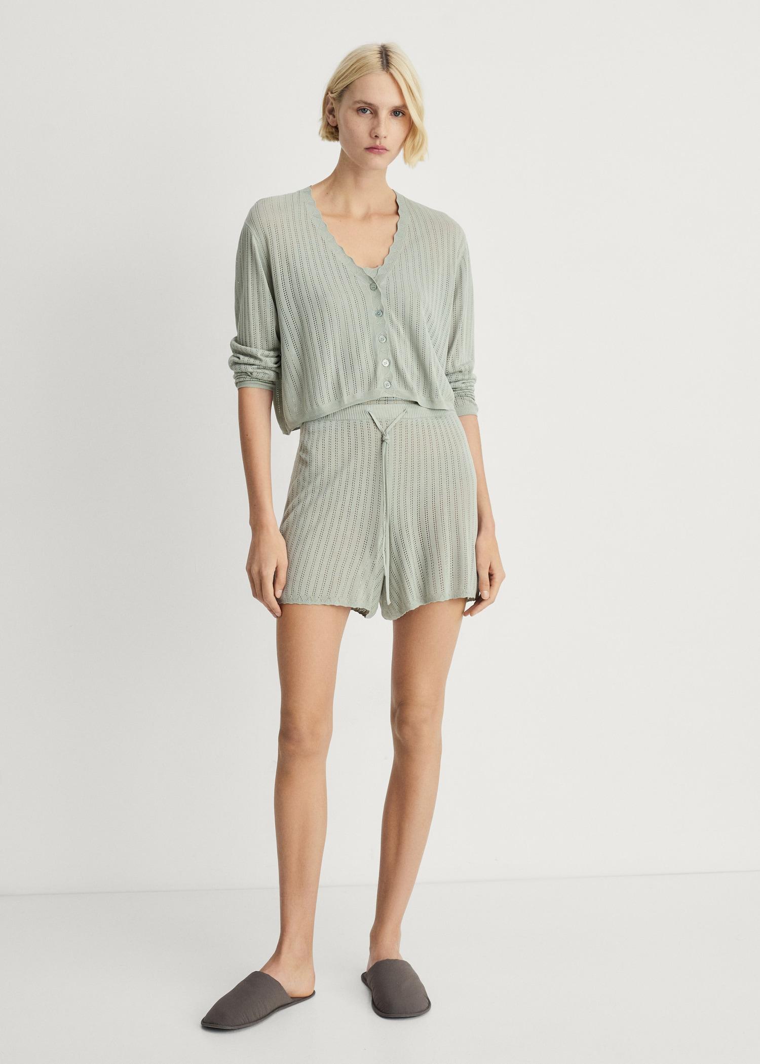 Pajama cardigan with openwork detail - Women | MANGO USA Product Image