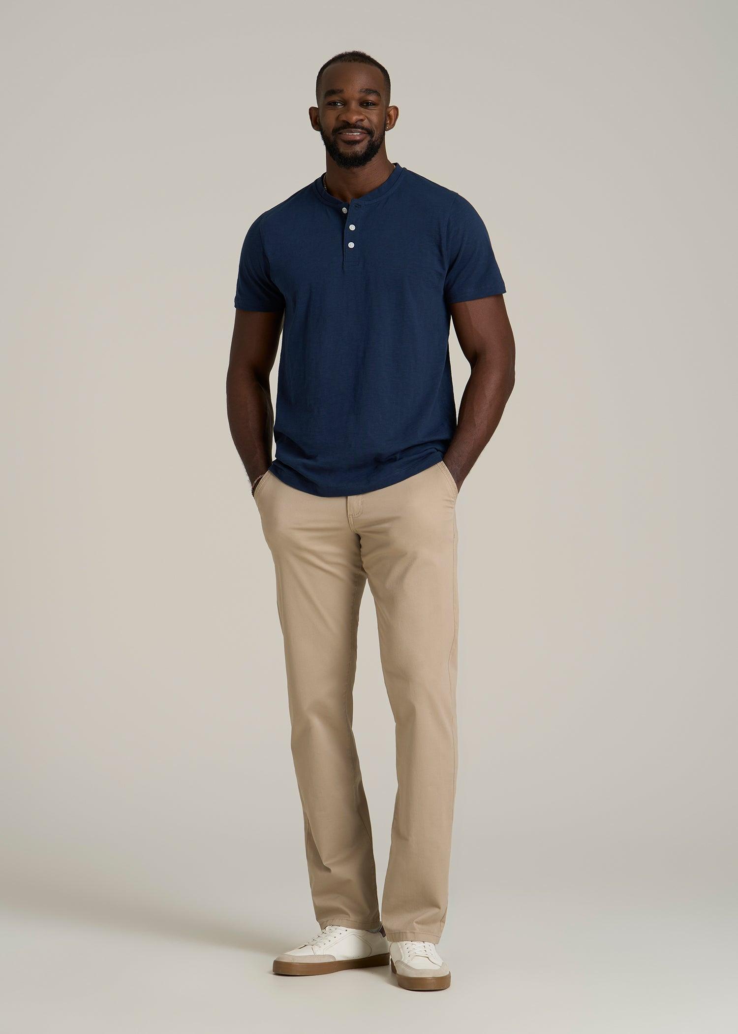 Sunwashed Short Sleeve Slub Henley for Tall Men in Regal Blue Male Product Image
