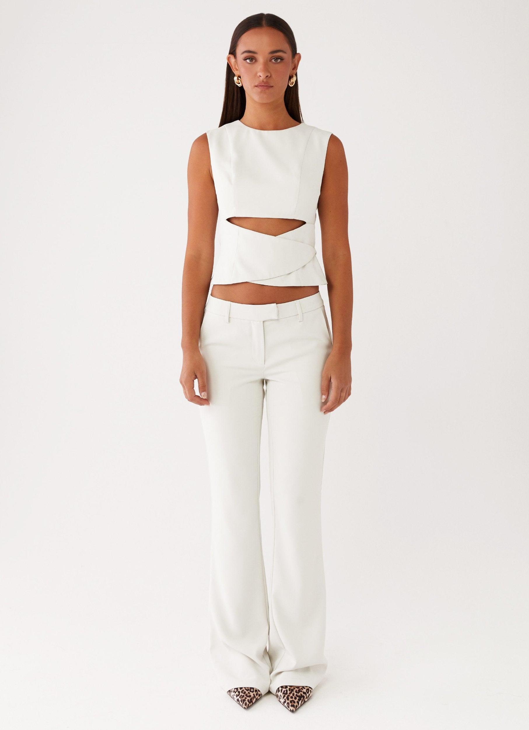 Cyra Low Rise Slim Fit Pants - Ivory Girls Product Image